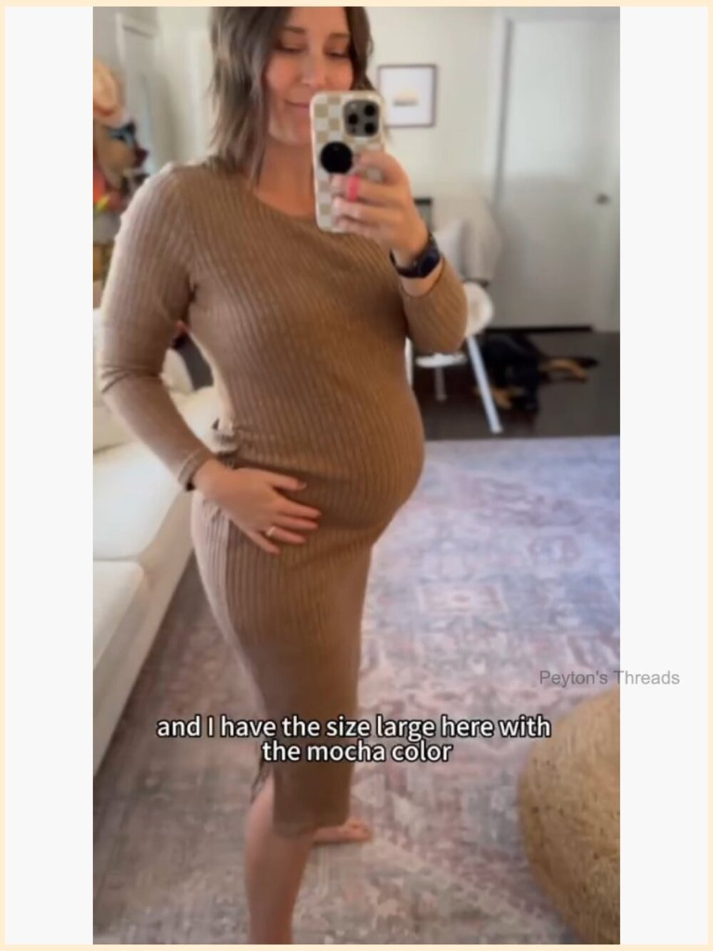 Ribbed Knit Maternity Bodycon Dress Long Sleeve Side Slit Baby Shower - Picture 7 of 7